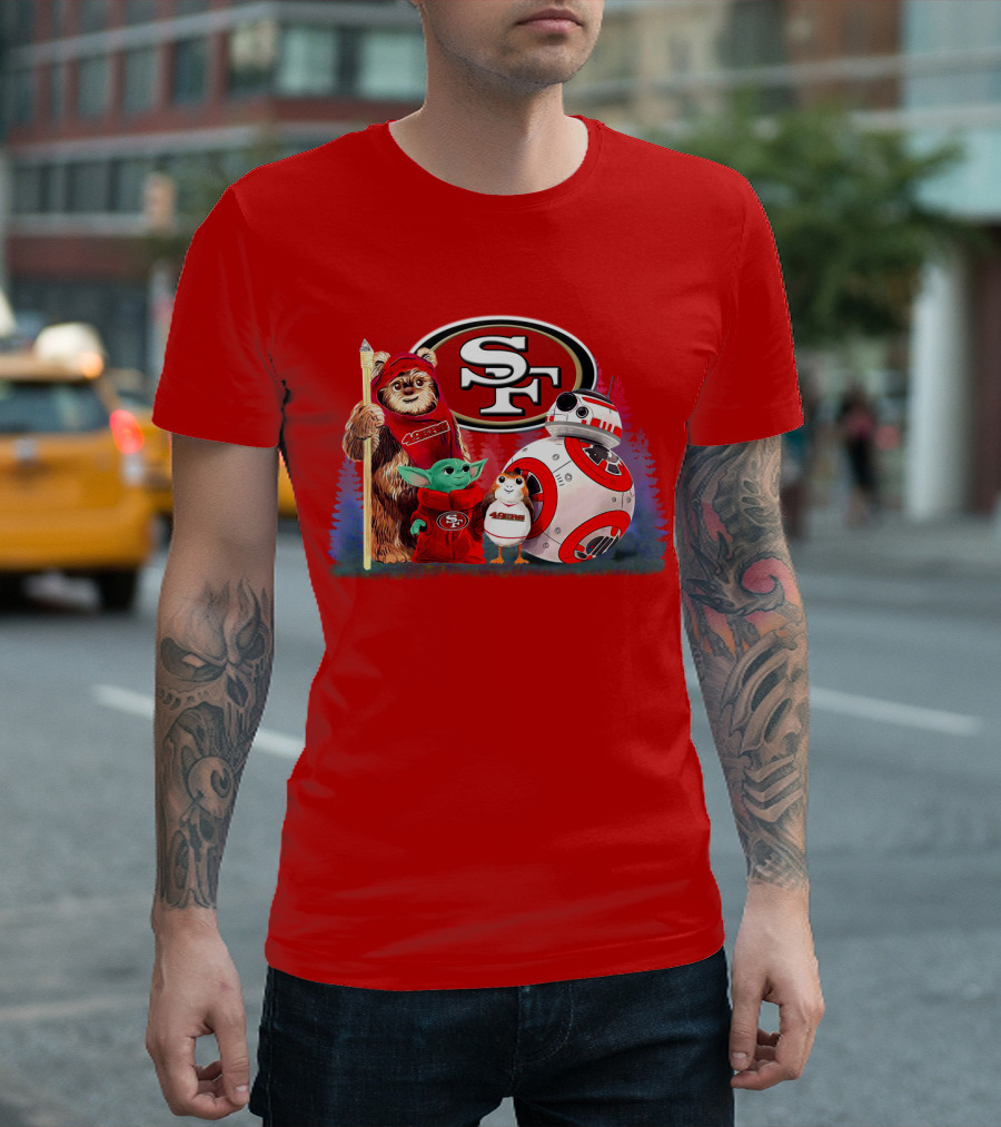 Star Wars SF 49ers Ewok Yoda BB-8 Porg Team Fan Gear T-Shirt