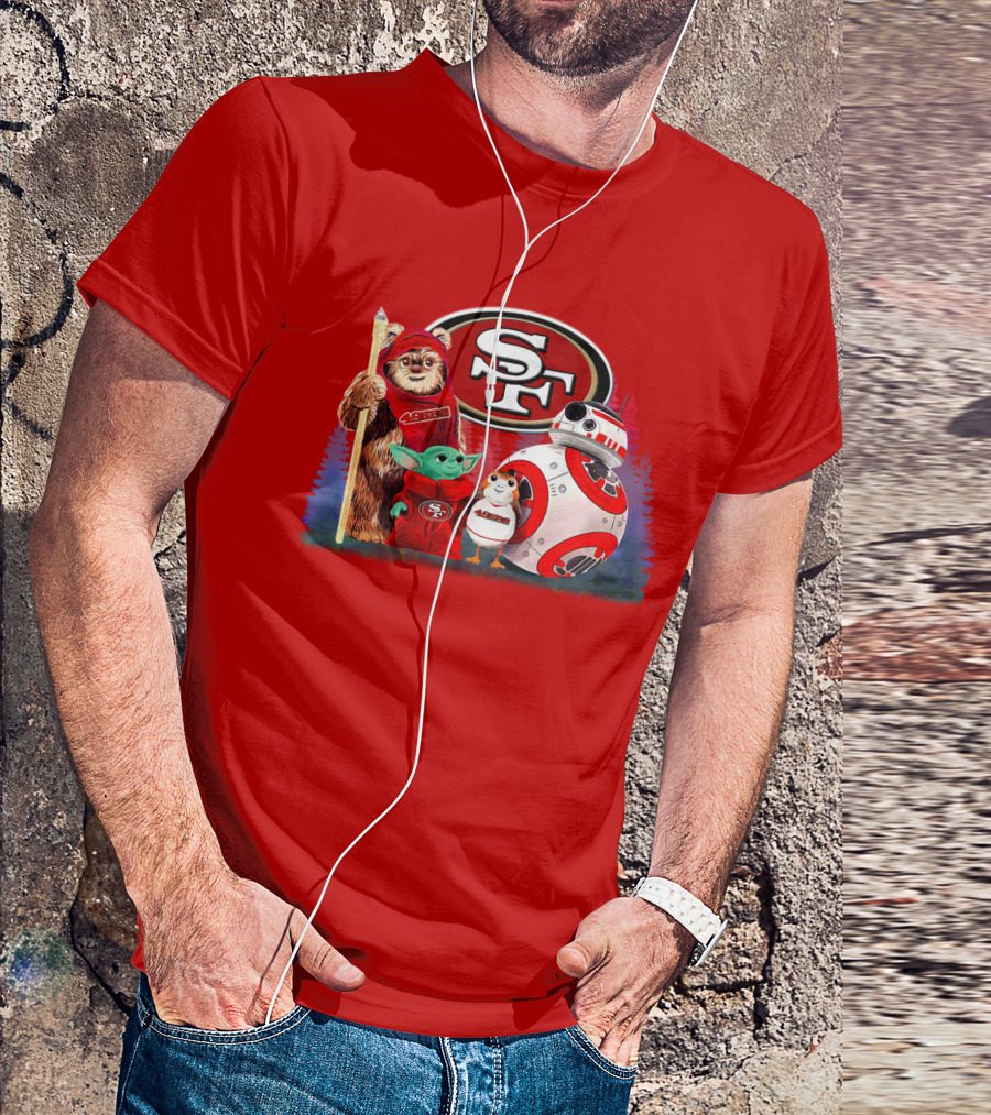 Star Wars SF 49ers Ewok Yoda BB-8 Porg Team Fan Gear T-Shirt