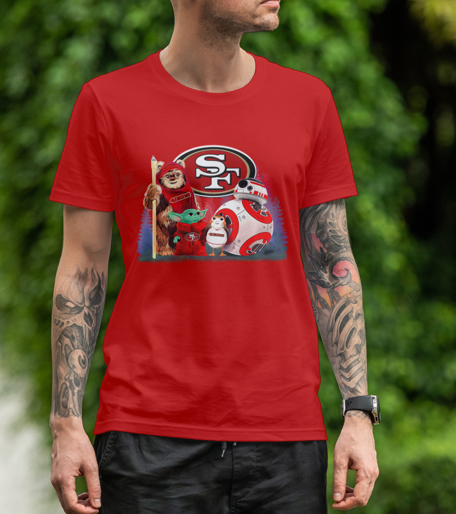 Star Wars SF 49ers Ewok Yoda BB-8 Porg Team Fan Gear T-Shirt
