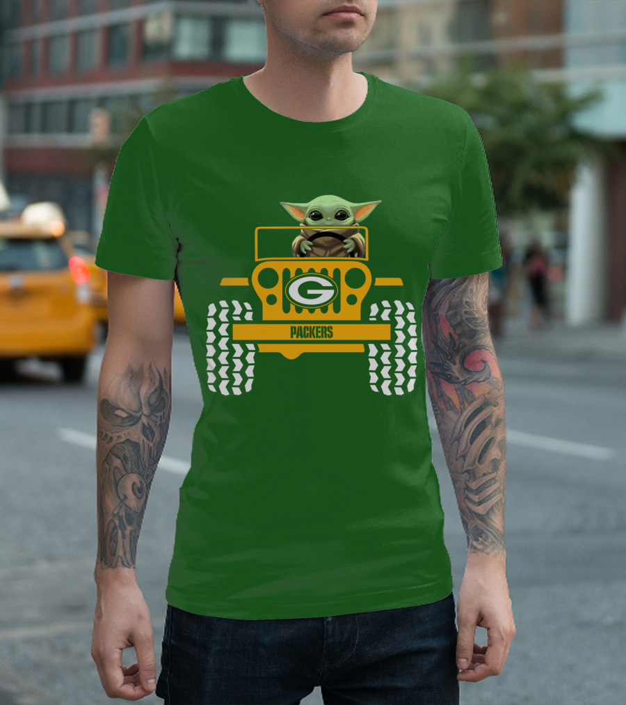 Baby Yoda Driving Green Bay Packers Jeep T-Shirt