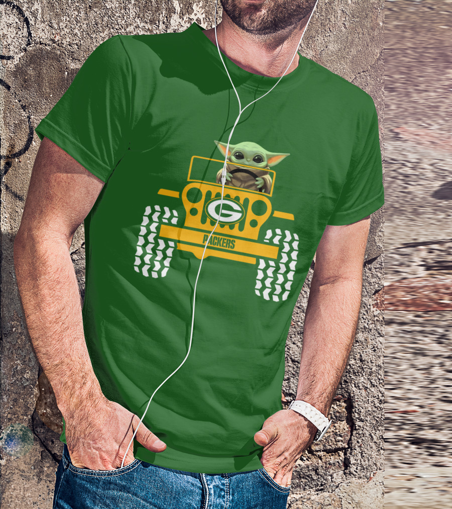Baby Yoda Driving Green Bay Packers Jeep T-Shirt