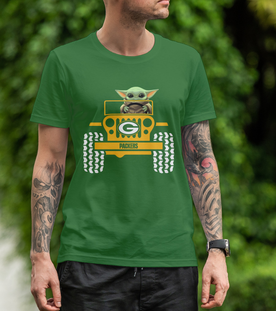 Baby Yoda Driving Green Bay Packers Jeep T-Shirt