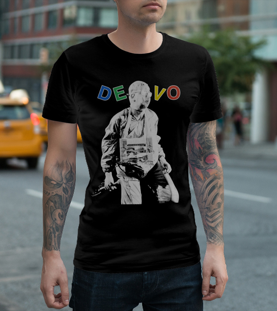 DEVO Music Band Member in Futuristic T-Shirt