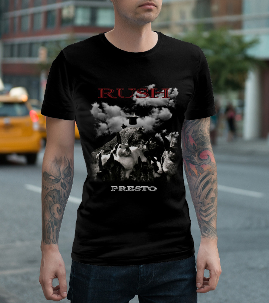 Rush Presto Album Cover with Rabbits and Top Hat on Hill T-Shirt