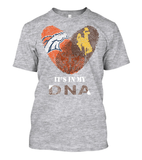 Denver Broncos And Wyoming Cowboys It's In My DNA Fingerprint Heart T-Shirt