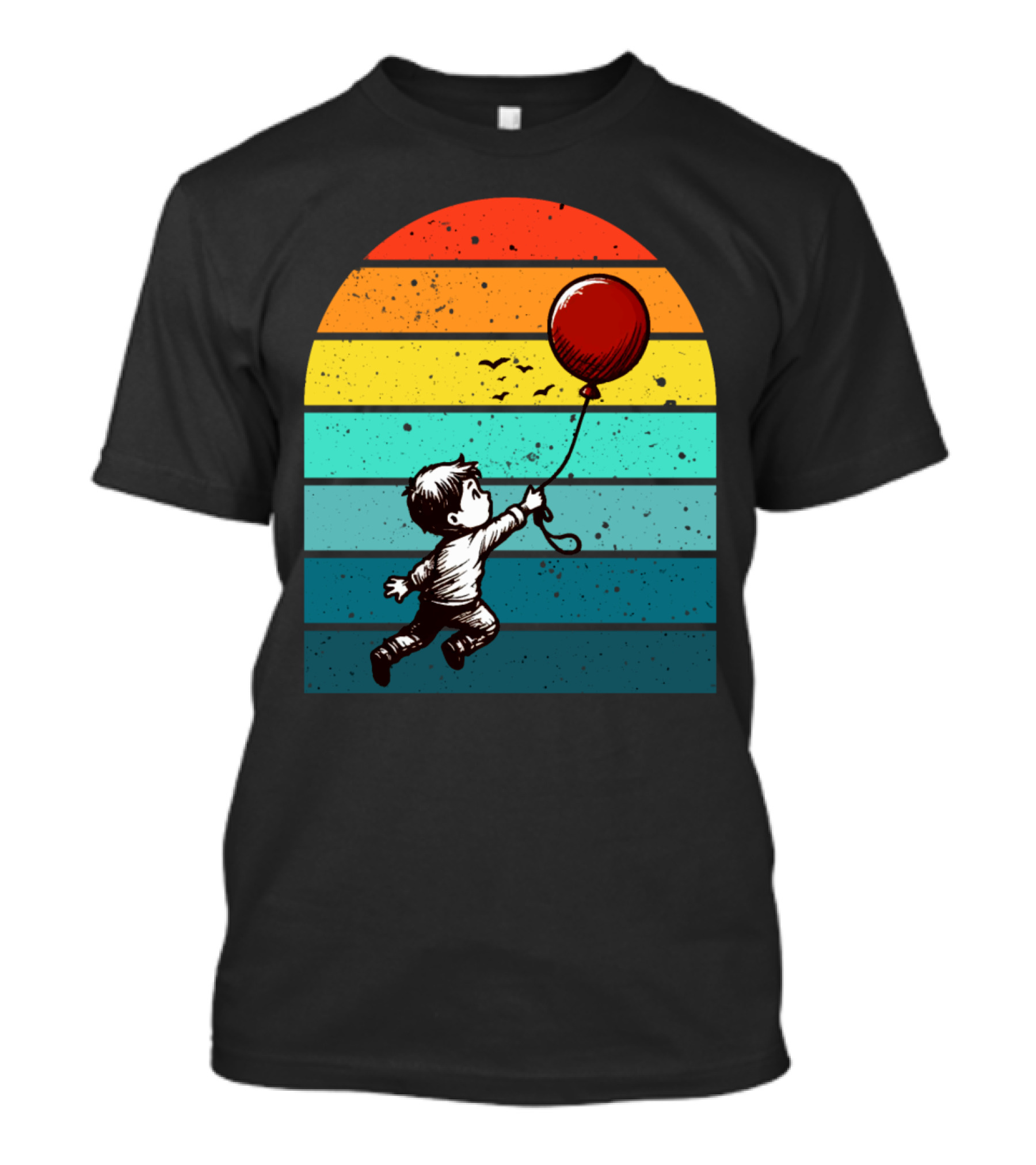 Childhood Nostalgia Boy With Balloon Rainbow Stripes T-Shirt