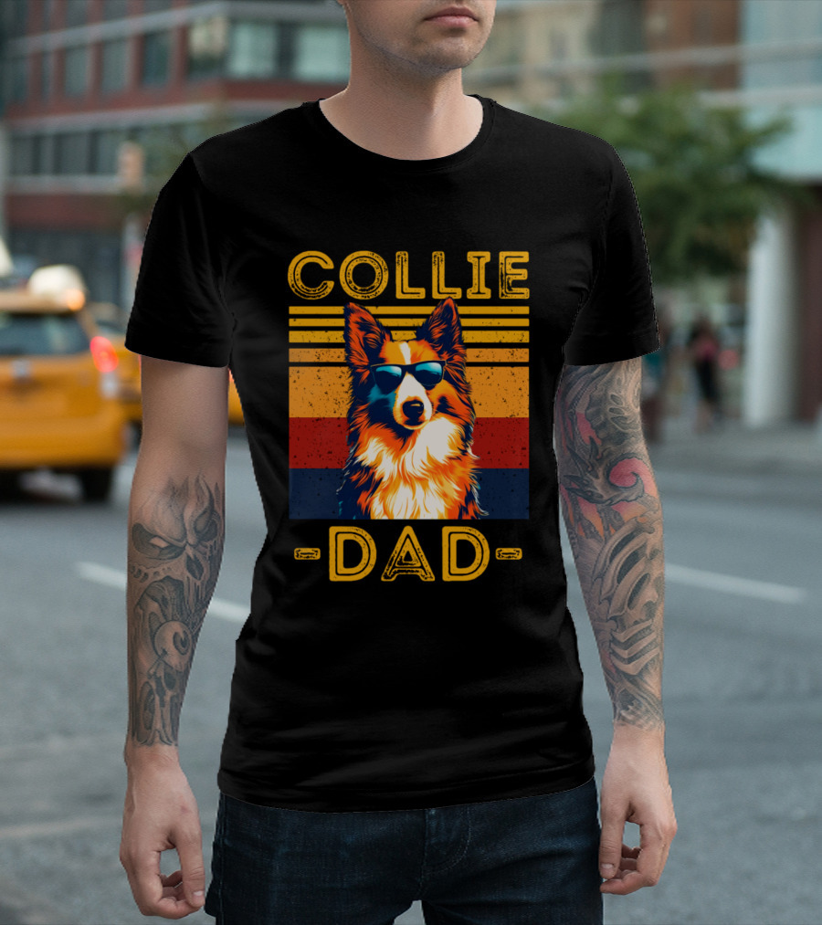 COLLIE DAD Retro Sunglasses Dog Vintage Stripes T-Shirt