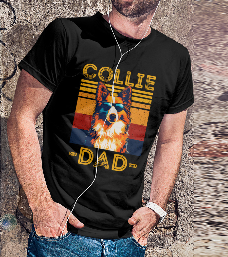 COLLIE DAD Retro Sunglasses Dog Vintage Stripes T-Shirt