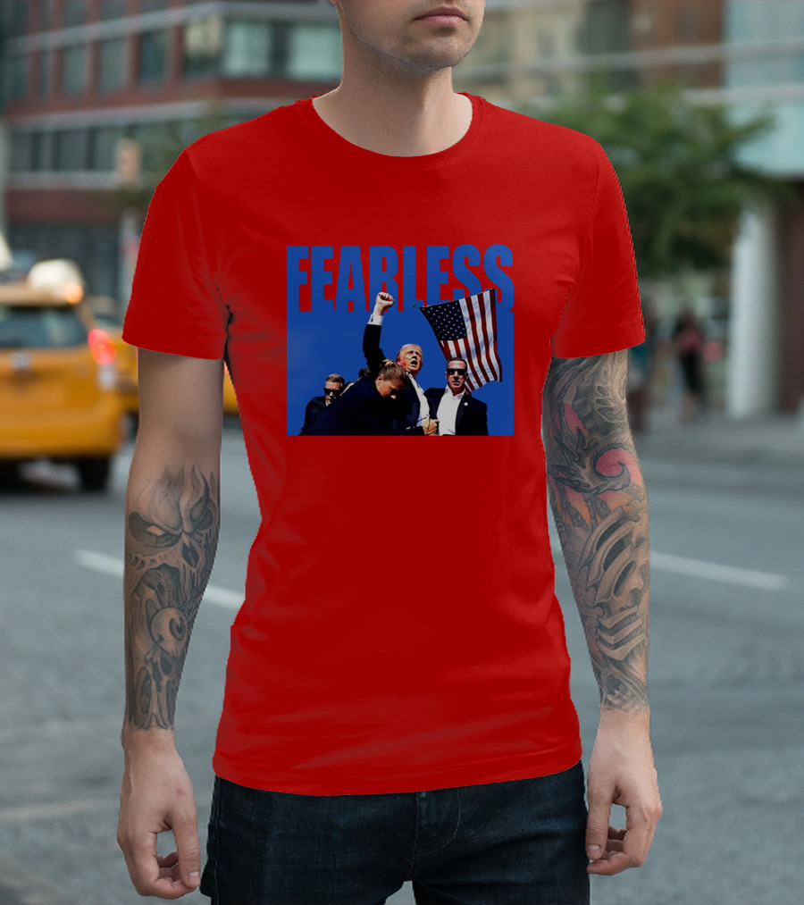 FEARLESS Trump Mike Hurst American Flag Iconic Moment T-Shirt