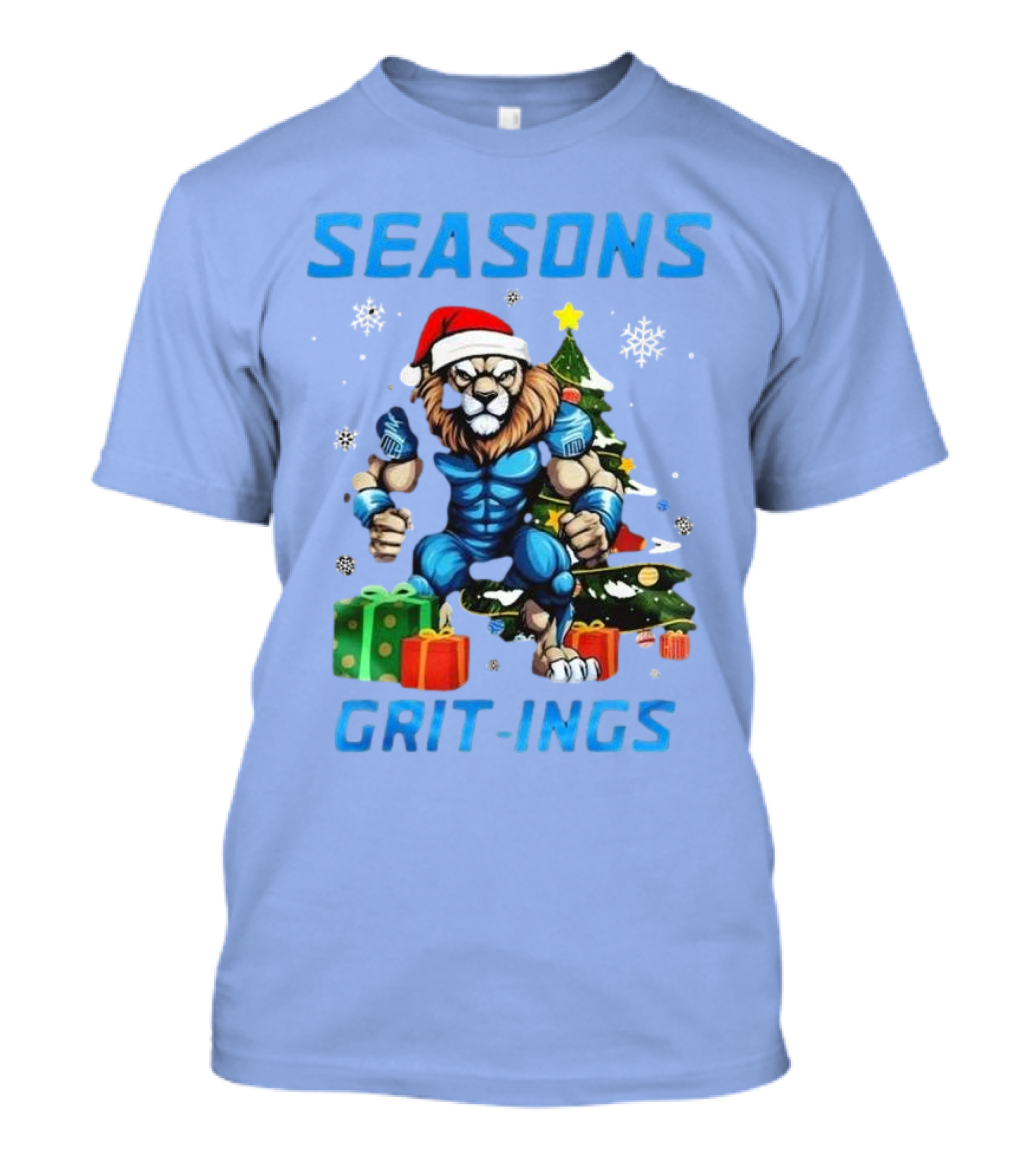 Seasons Grit-Ings Detroit Lions Christmas 2024 Football Santa Lion T-Shirt