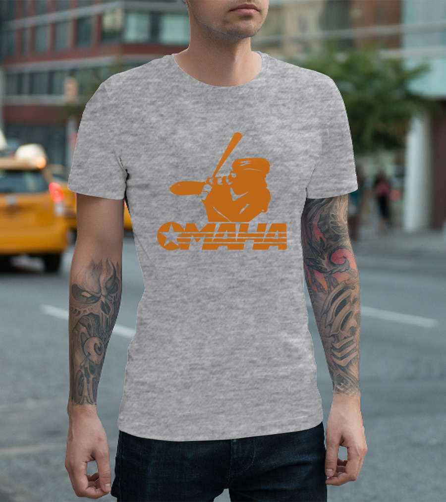TN Omaha Baseball Silhouette With Star In Orange T-Shirt