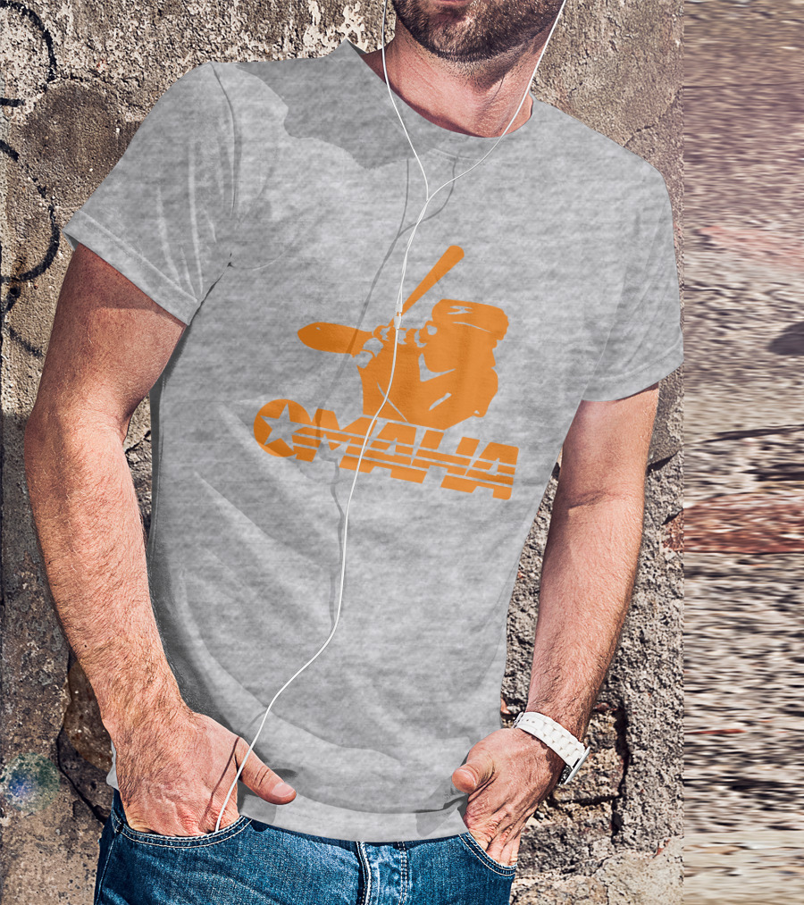 TN Omaha Baseball Silhouette With Star In Orange T-Shirt