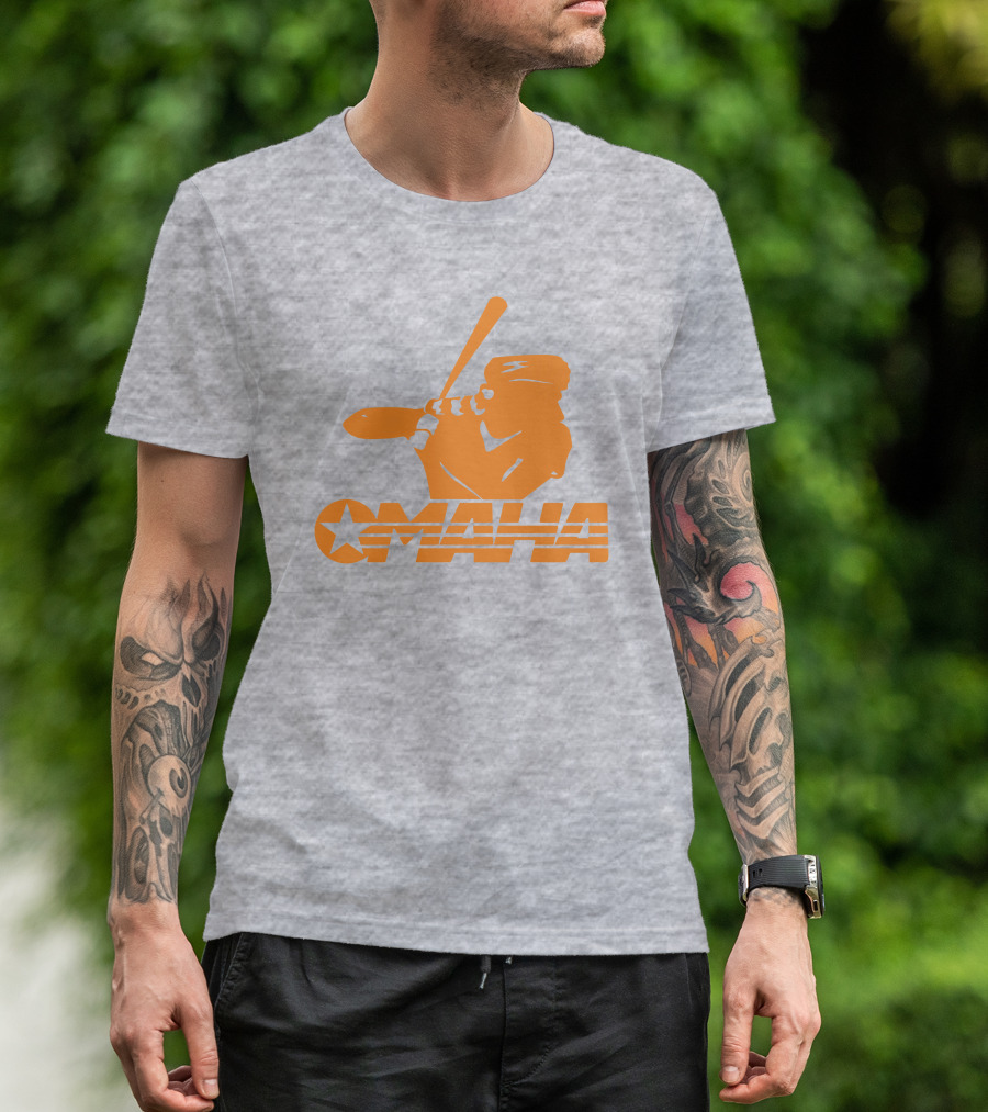 TN Omaha Baseball Silhouette With Star In Orange T-Shirt