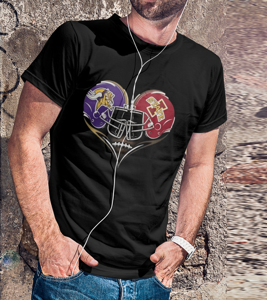 Minnesota Vikings Iowa State Cyclones Helmets Football Heart Fans T-Shirt