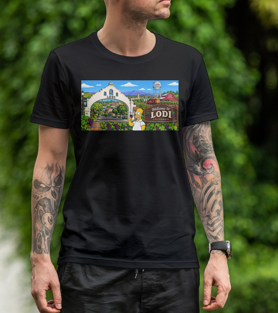 Welcome To Lodi California Homer Wine Country Scene T-Shirt
