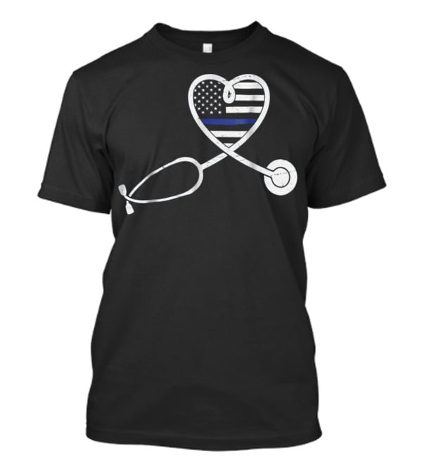 Thin Blue Line Nurse Wife Police Officer Heart Support Love T-Shirt