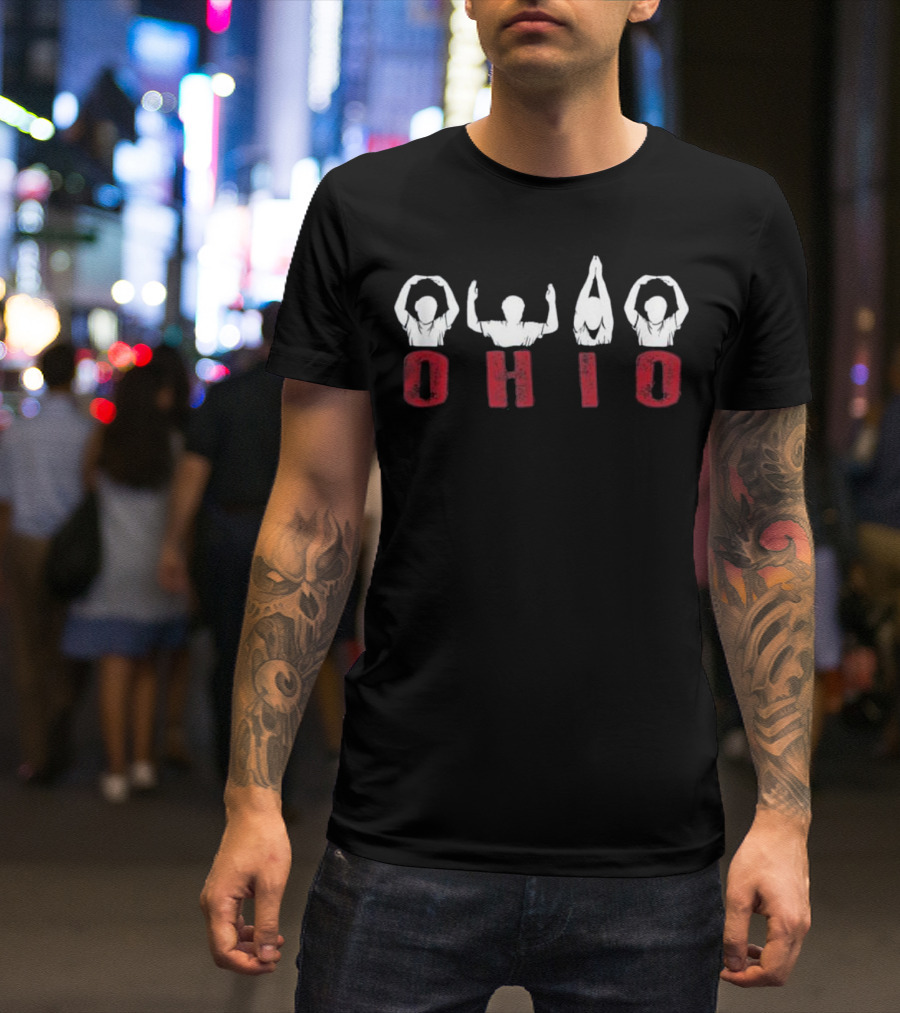 Ohio Proud Graphic With People Forming Letters In Red T-Shirt