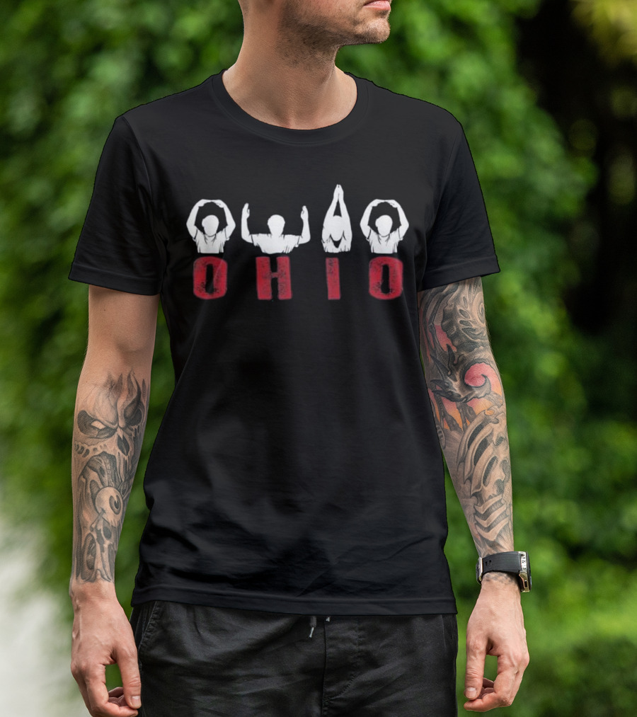 Ohio Proud Graphic With People Forming Letters In Red T-Shirt