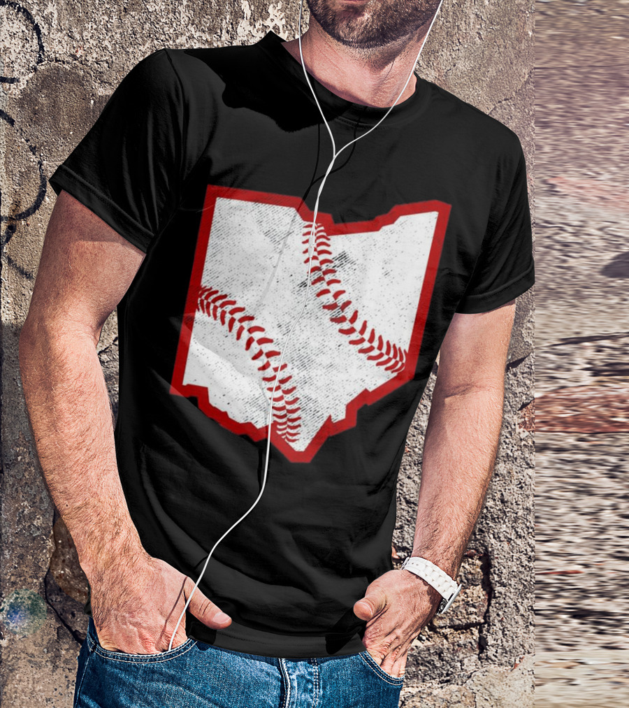 Ohio Baseball Map With Red Stitching T-Shirt