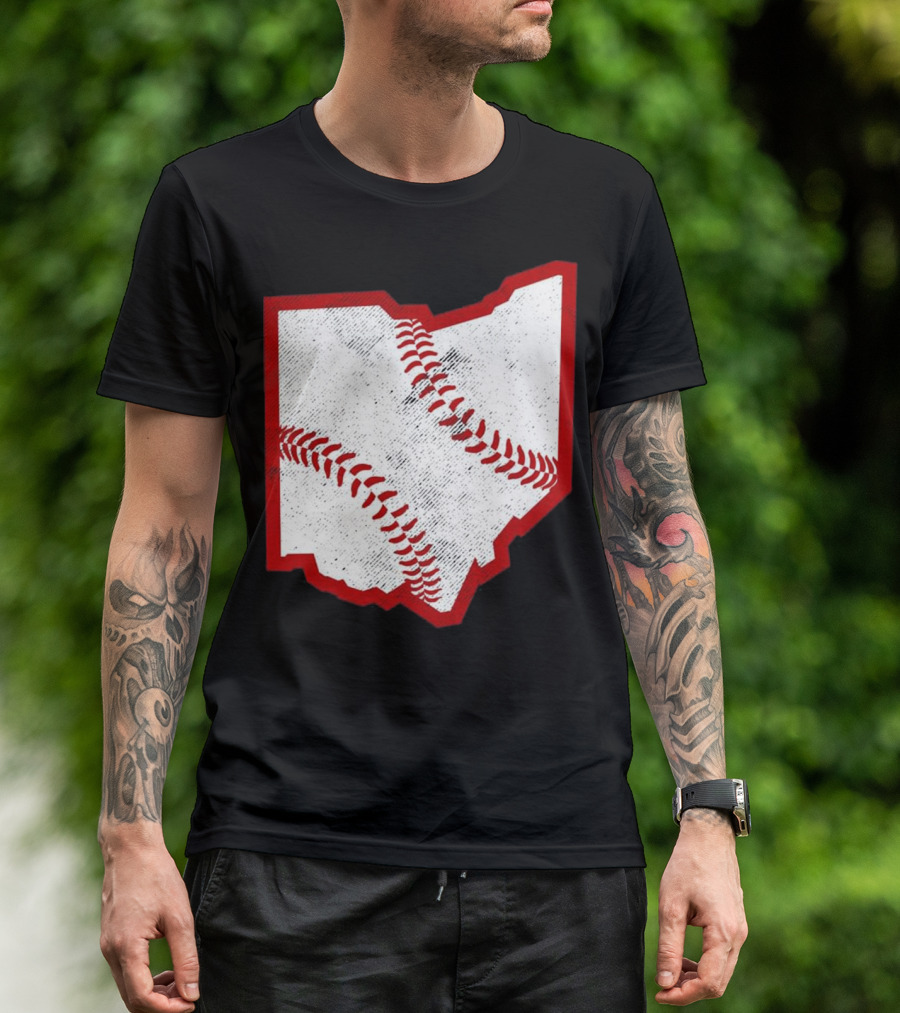 Ohio Baseball Map With Red Stitching T-Shirt