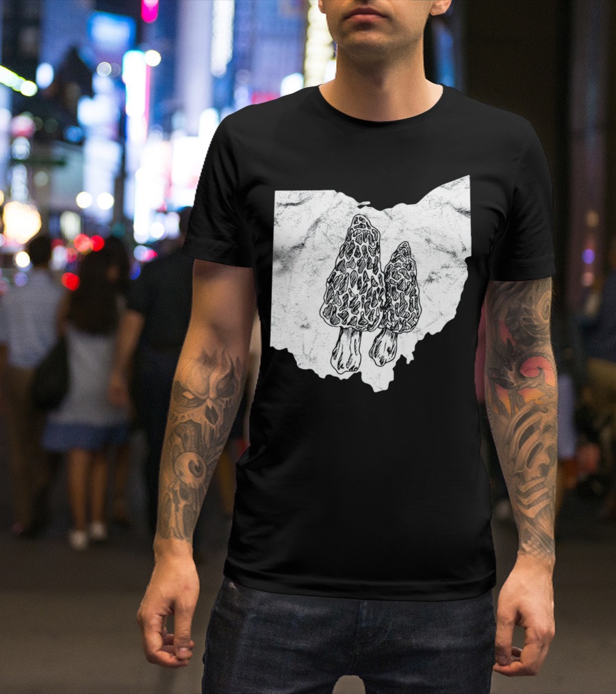 Ohio Morel Mushroom Hunting Map With Illustrated Morels T-Shirt