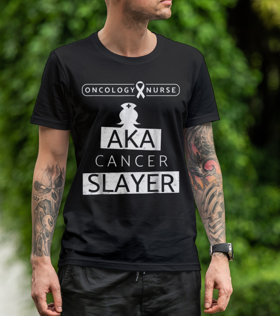 Oncology Nurse Ribbon AKA Cancer Slayer Bold Empowering Text T-Shirt