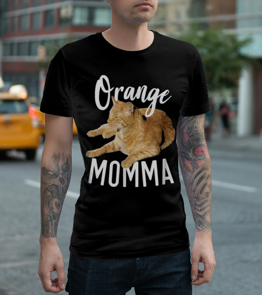 Orange Momma Tabby Cat Lover Graphic Text with Orange Tabby Cat Image T-Shirt