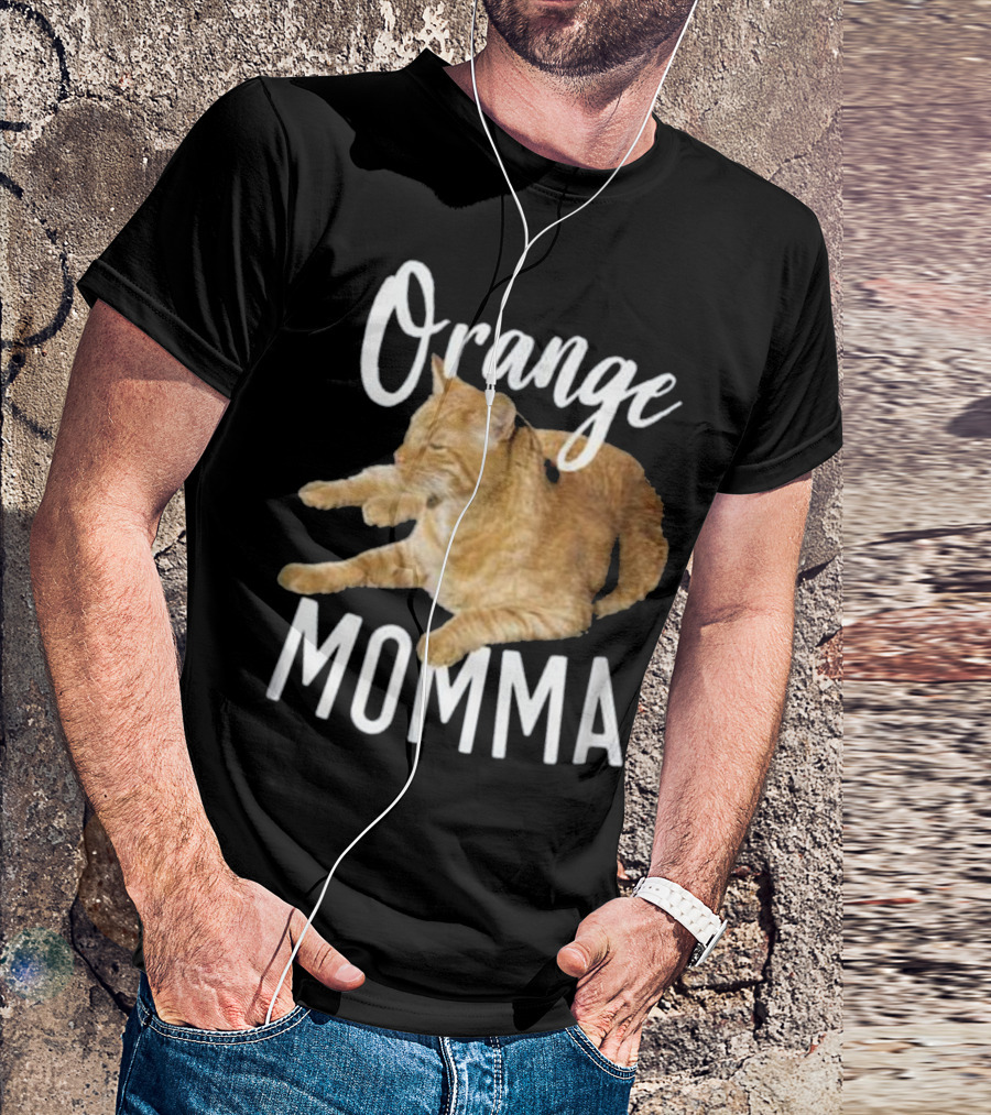 Orange Momma Tabby Cat Lover Graphic Text With Orange Tabby Cat Image T-Shirt