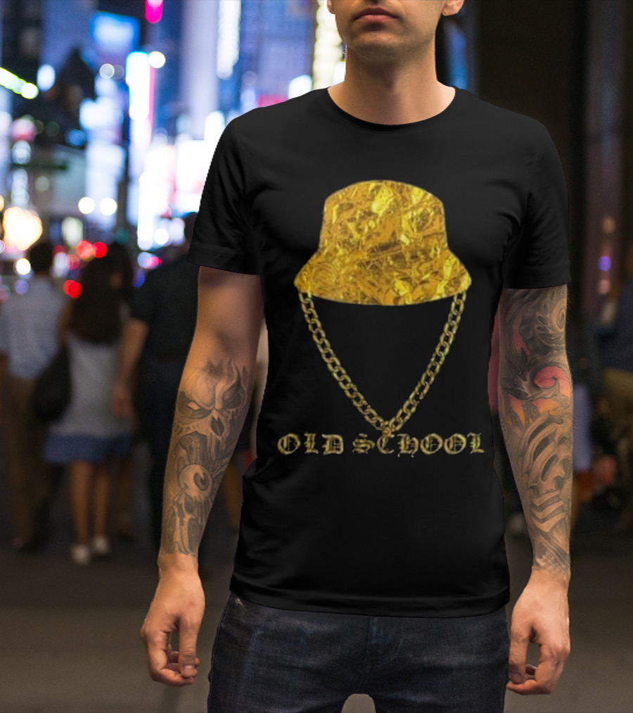 Old School 80s Hip Hop Gold Chain Bucket Hat T-Shirt