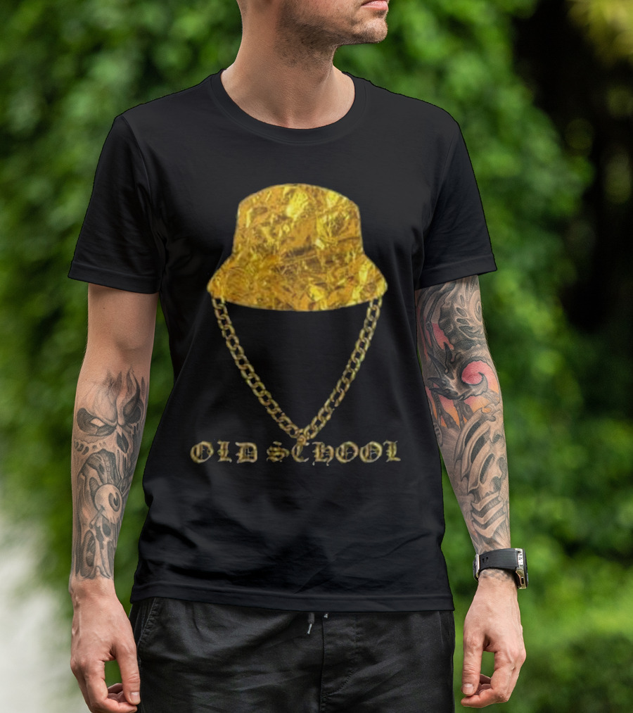Old School 80s Hip Hop Gold Chain Bucket Hat T-Shirt