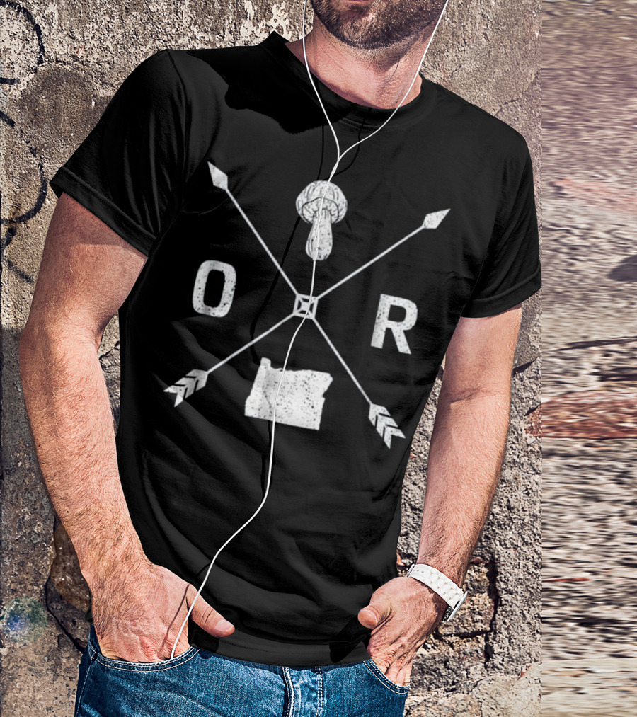 Oregon Morel Mushroom Hunting Graphic Map And Arrow X T-Shirt