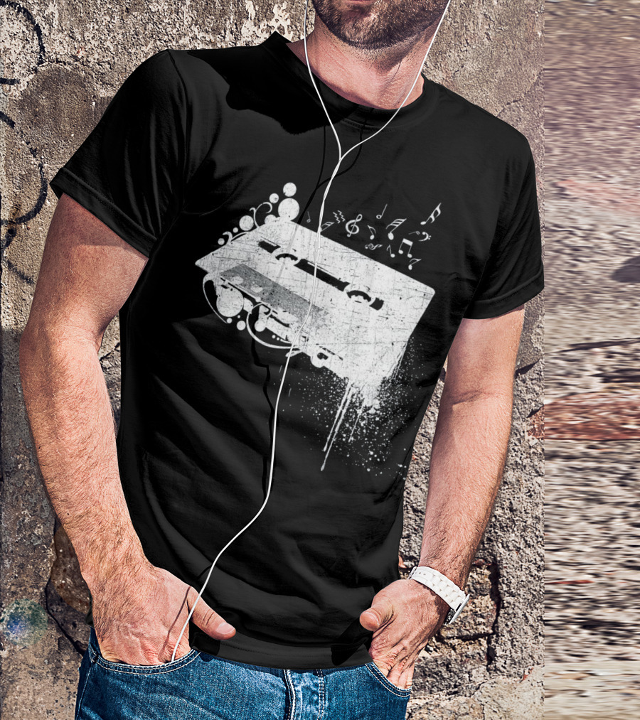 Old School 80s Cassette Tape With Musical Notes Grunge Hip Hop T-Shirt