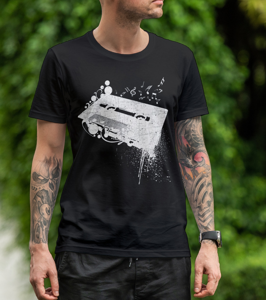 Old School 80s Cassette Tape With Musical Notes Grunge Hip Hop T-Shirt