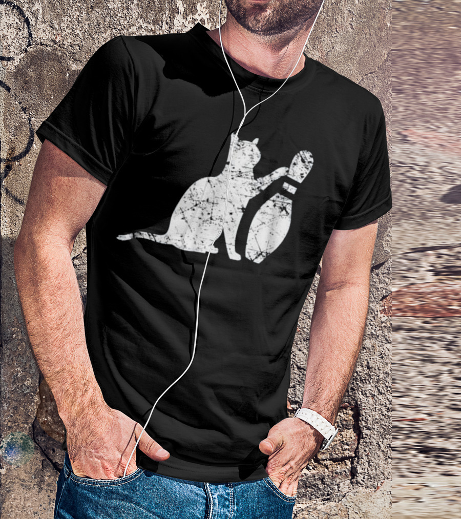 Ornery Alley Cat Tipping Bowling Pin Vintage T-Shirt