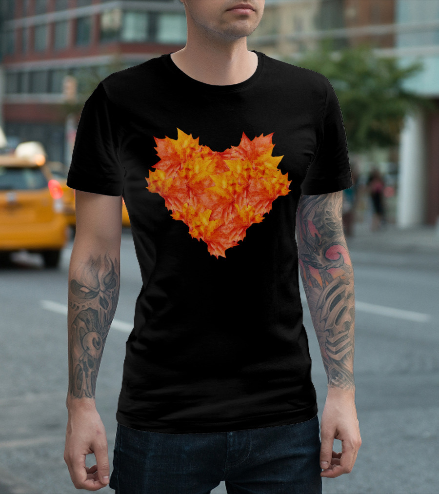 Heart Shaped Autumn Leaves I Love Autumn T-Shirt