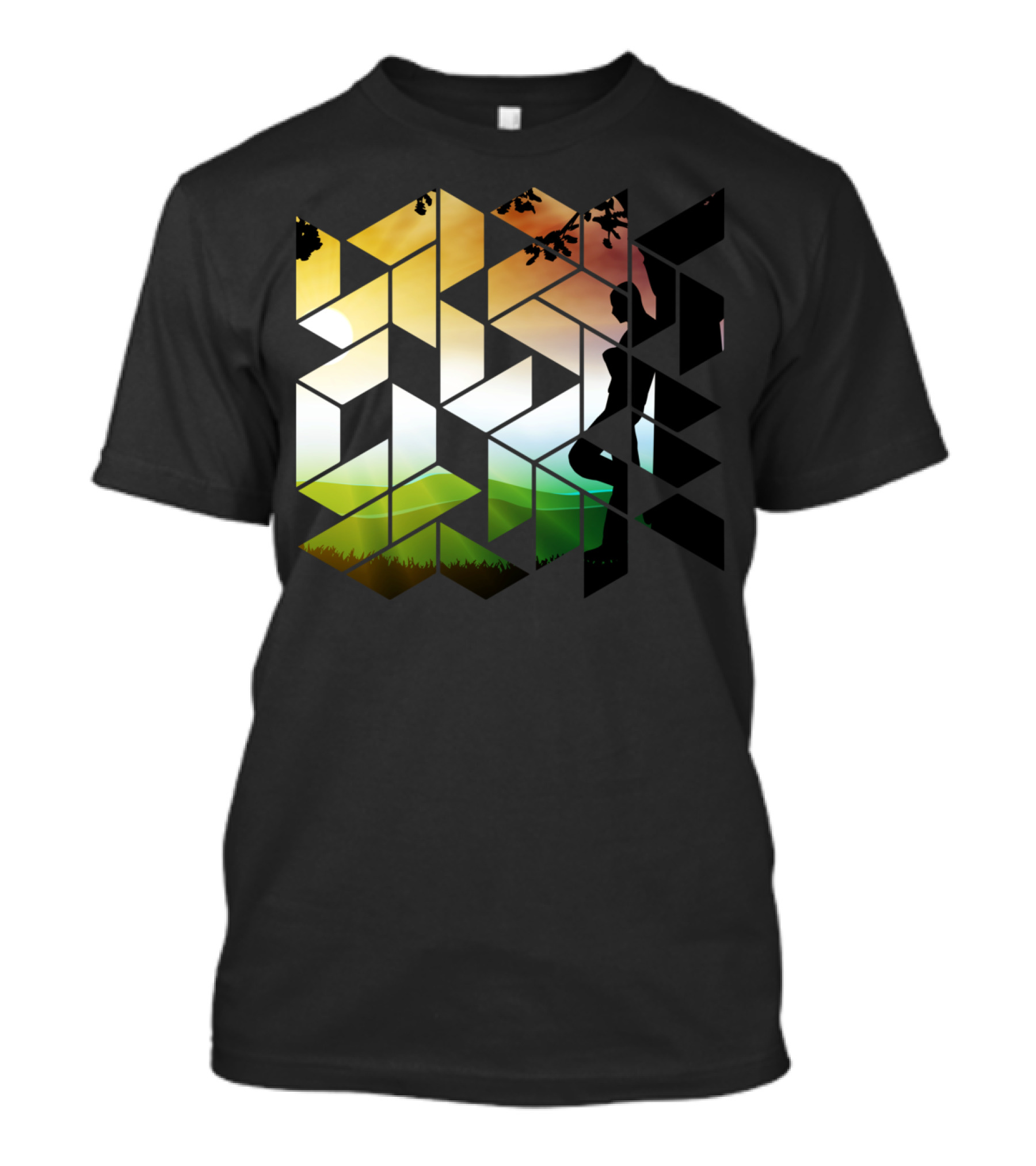 Geometric Nature Silhouette With Sunset And Trees T-Shirt