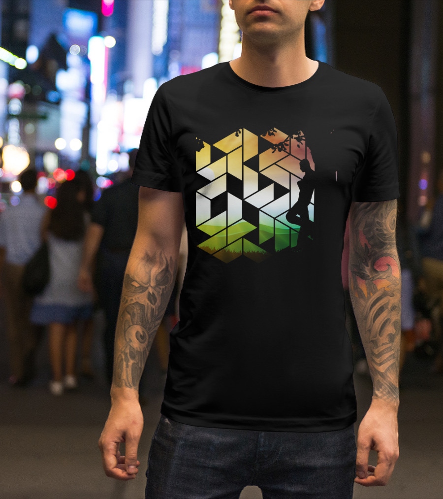 Geometric Nature Silhouette With Sunset And Trees T-Shirt