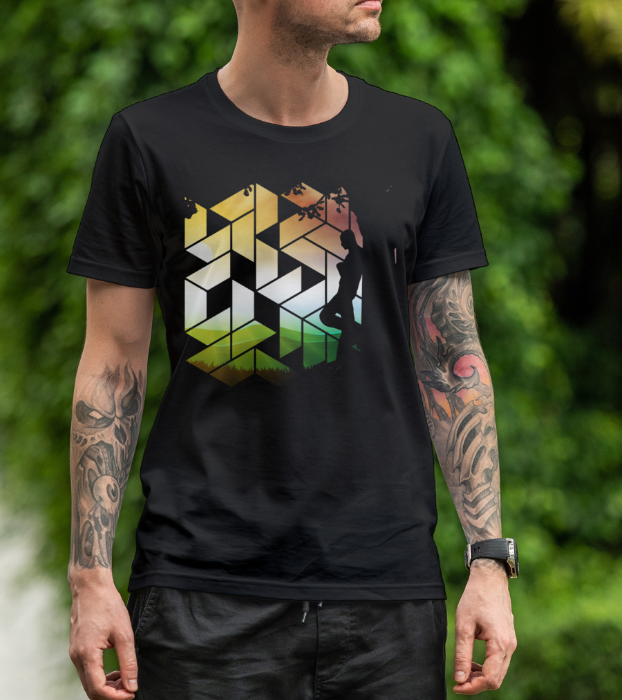 Geometric Nature Silhouette With Sunset And Trees T-Shirt