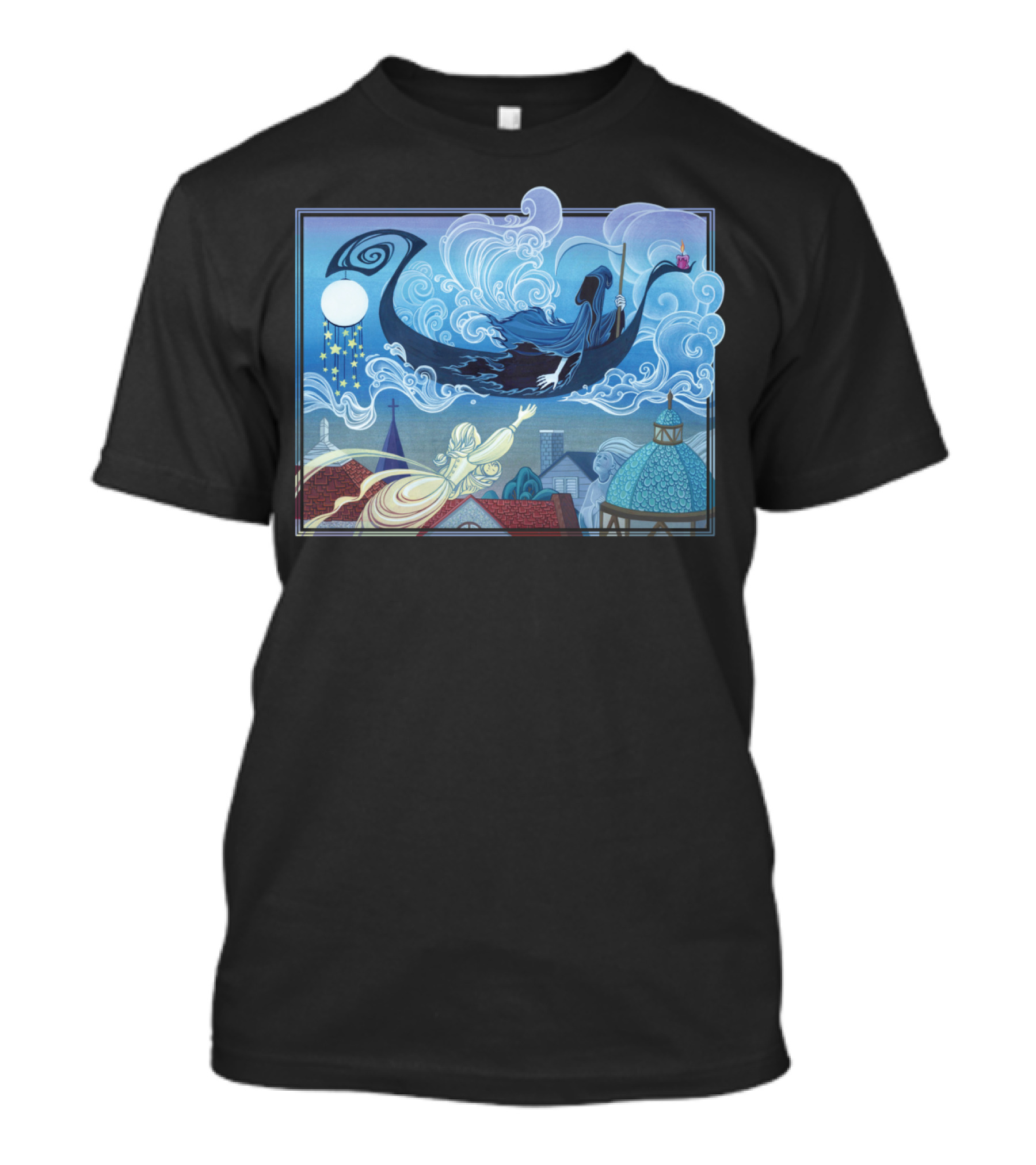 Crossing Over T Spirited Journey Under Moonlit Skies T-Shirt
