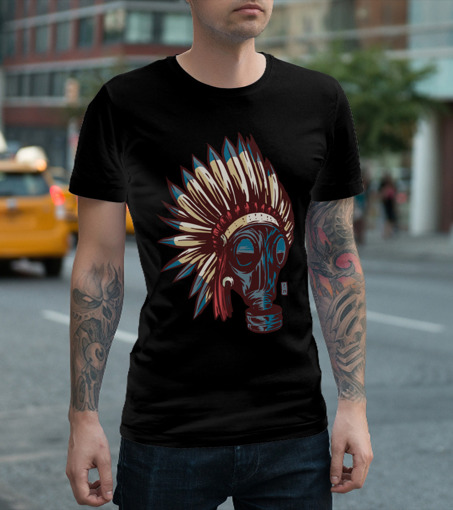 Chief Falloutr Tribal Headdress Gas Mask T-Shirt