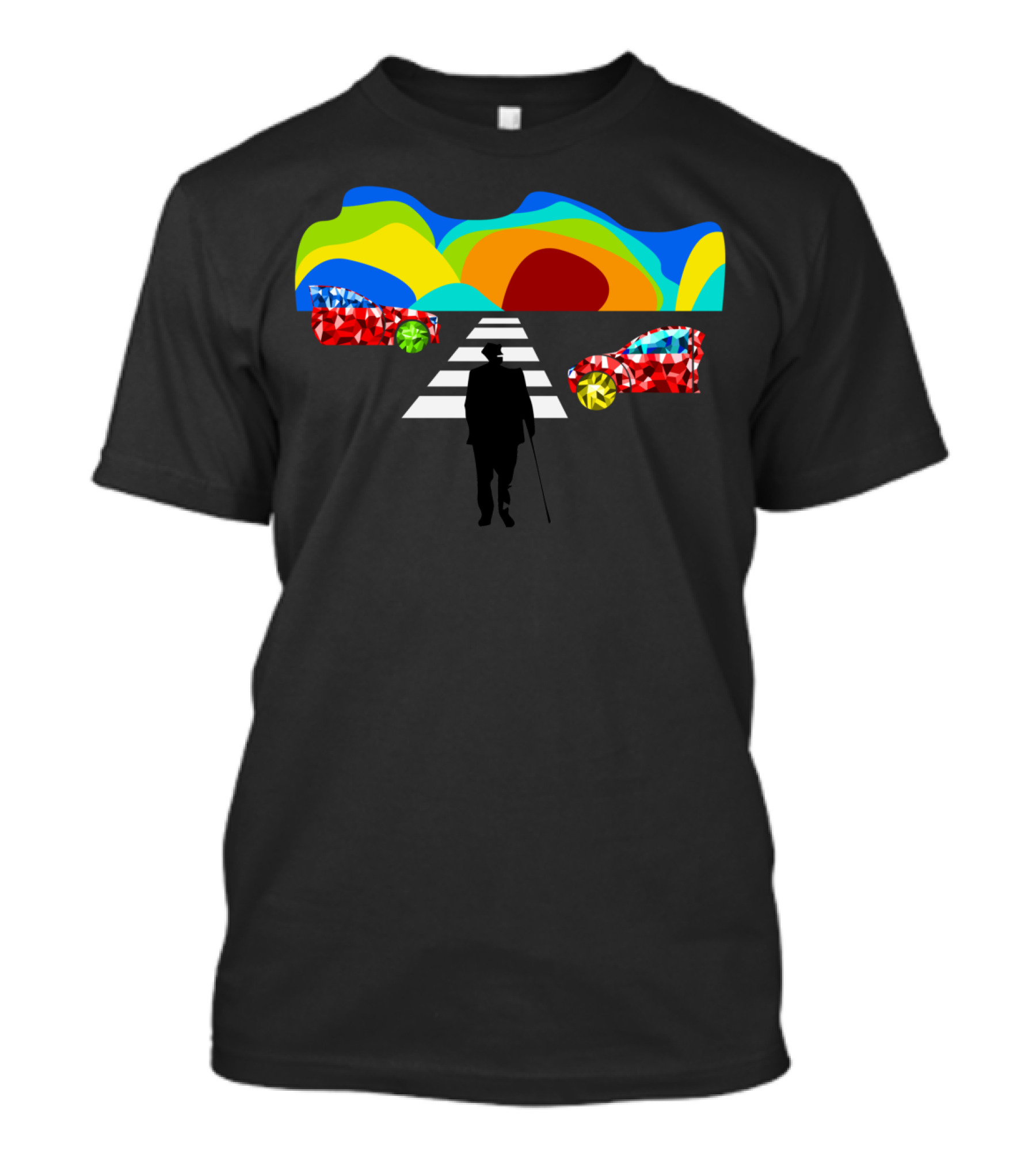 Crossing The Street T Vibrant Roadway Silhouette And Colorful Abstract Cars T-Shirt