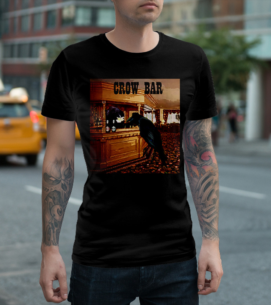 CROW BAR Vintage Pub Scene With Drinking Crow T-Shirt