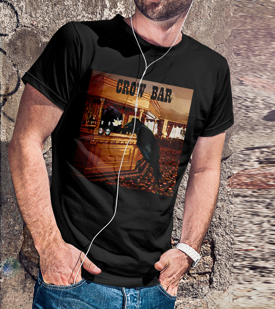 CROW BAR Vintage Pub Scene With Drinking Crow T-Shirt