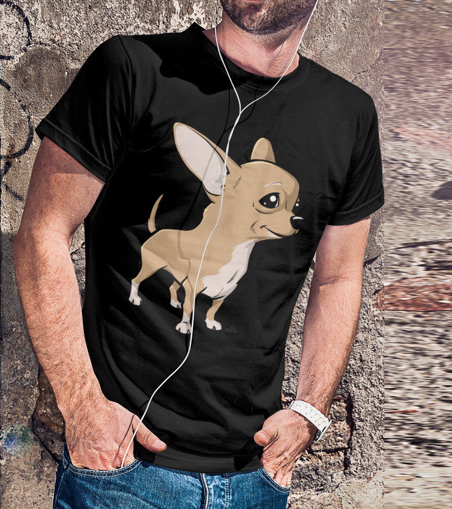 Chihuahua Cartoon Dogr Cute Beige Puppy With Big Eyes T-Shirt