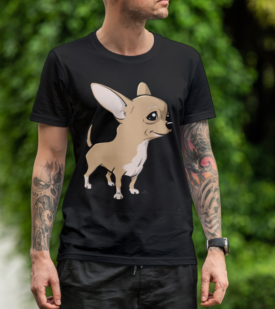 Chihuahua Cartoon Dogr Cute Beige Puppy With Big Eyes T-Shirt