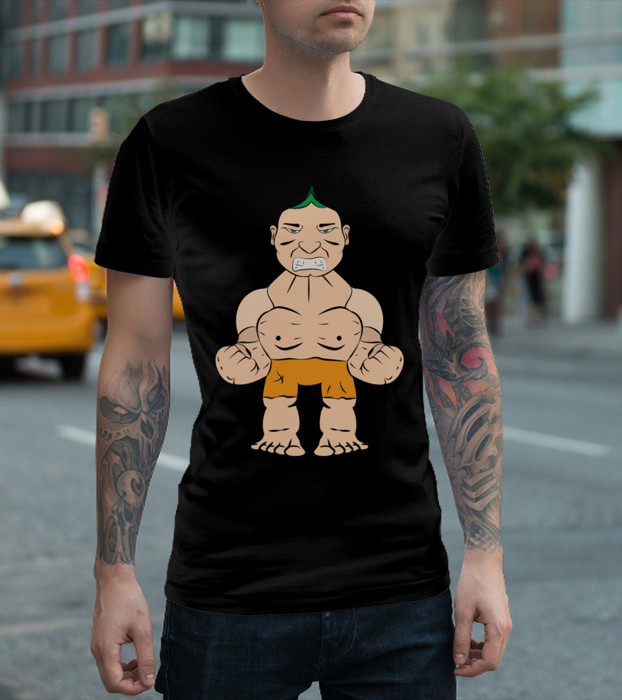 Too Nervous T Grumpy Cartoon Wrestler In Orange Shorts T-Shirt
