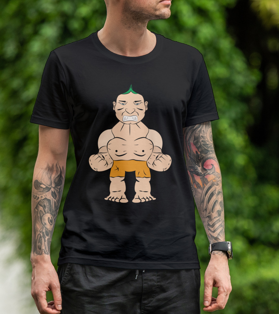 Too Nervous T Grumpy Cartoon Wrestler In Orange Shorts T-Shirt