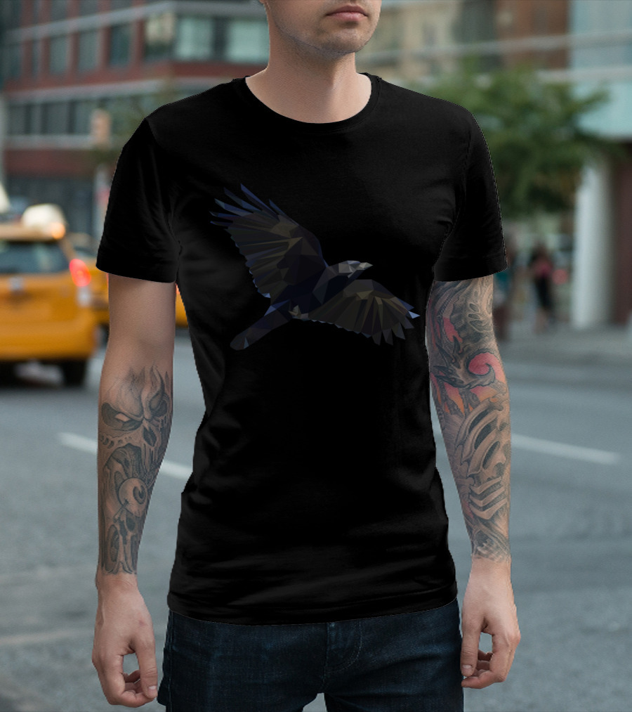 Crow In Flight Low Poly Geometric T-Shirt