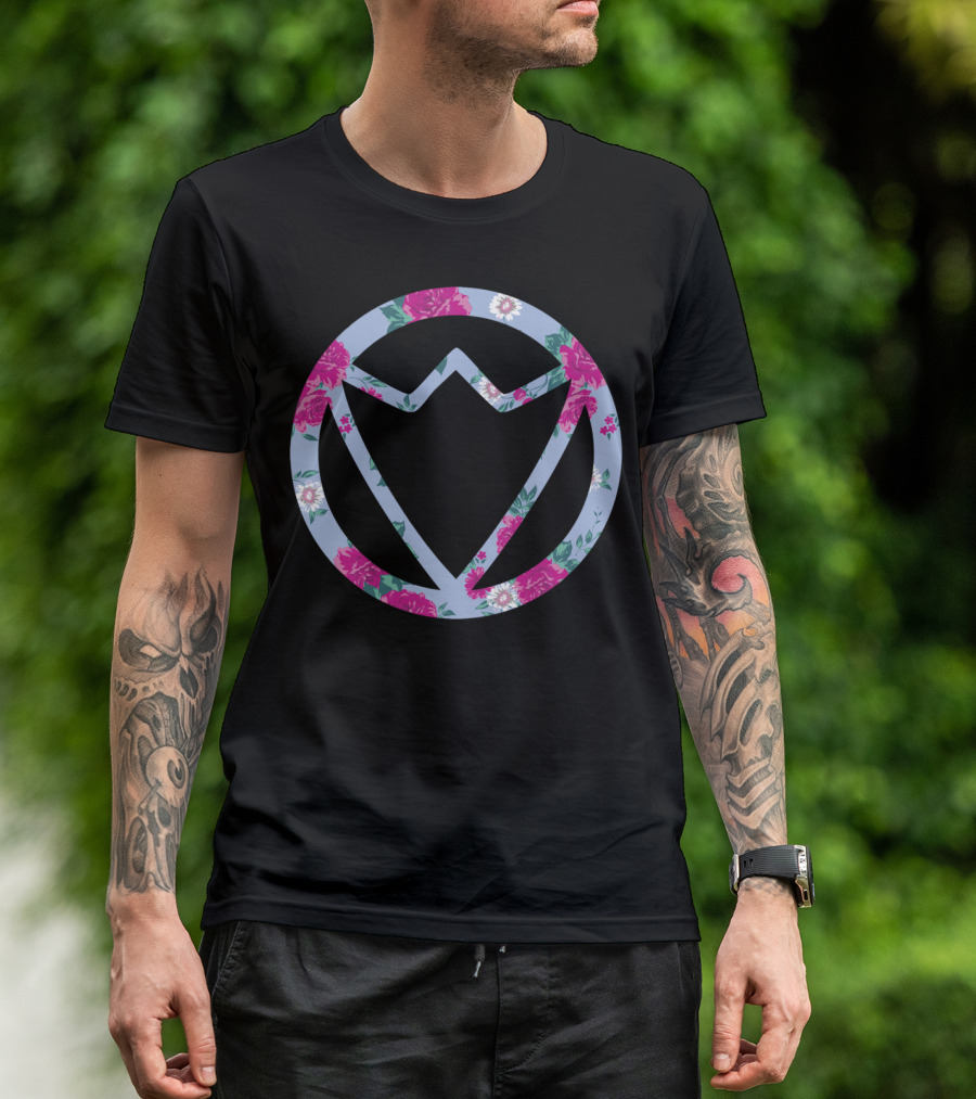Floral Falcon Emblem Racer Circle Peony T-Shirt