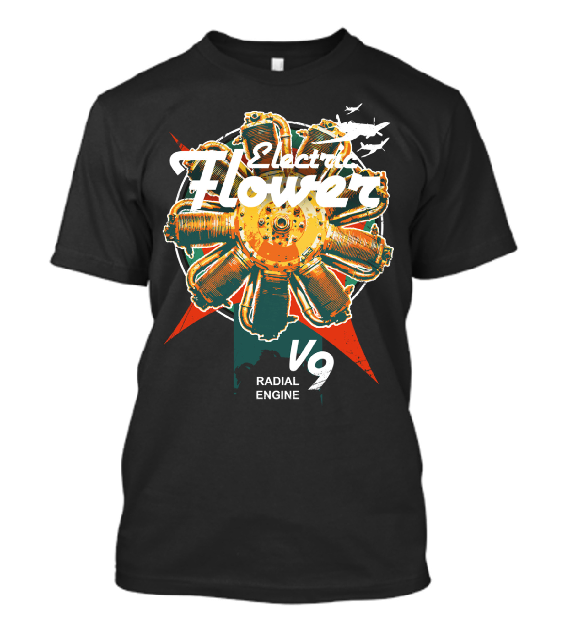 Electric Flower V9 Radial Engine Airplane T-Shirt
